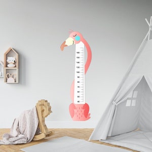 Muursticker, hoogtetabel voor kinderen, flamingo met schaalverdeling, hoogtemeter wanddecoratie, hoogtemeter