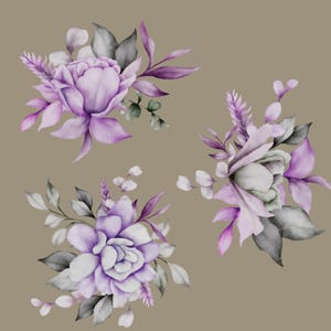 Watercolor Floral Bouquet Graphics: 3 Flower Composition Set (JPG, EPS)