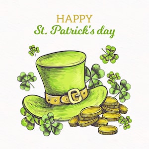 Postkarte St. Patrick&#39;s Day, e-greeting, St. Patrick&#39;s Day, Koboldbild, Vektorhintergrundmuster, Koboldtaghintergrund