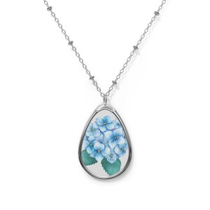 Blue Floral Oval Pendant Necklace: Personalized Zinc Alloy Jewelry