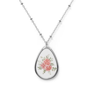 Floral Oval Pendant Necklace: Vibrant Colors, Zinc Alloy, 20&quot; Chain