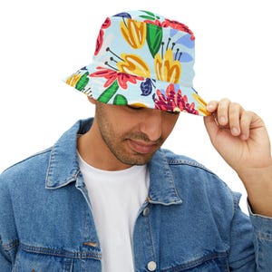 Colorful Floral Bucket Hat Summer Accessory Beach Hat, Festival Headwear, Travel Essentials, bucket hat, adult bucket hat, unisex bucket hat