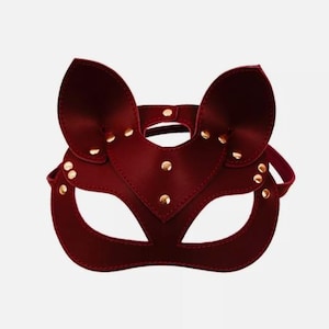 Leather mask &quot;Cat&quot; - temptation in every detail, burgundy mask, leather mask, lether catmask
