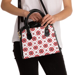 Festive Red Pattern Shoulder Handbag, Ethnic Design Tote, Ukrainian ornament, Chic Handbag Gift for Her, Ukrainian style Boho-Chic Accessory