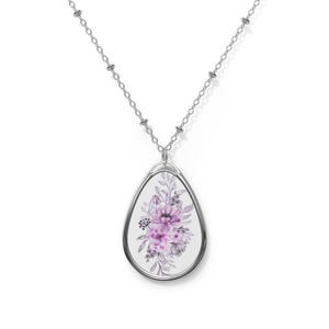 Floral Oval Pendant Necklace: Personalized Elegant Jewelry Gift