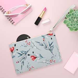 Floral Clutch Cosmetic Bag: Handmade PU Leather Handbag