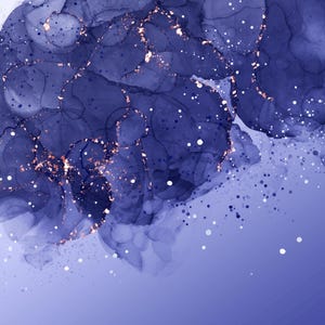 May include: Abstract art print with blue and gold paint in a swirling pattern. The background is a gradient of light blue to dark blue.