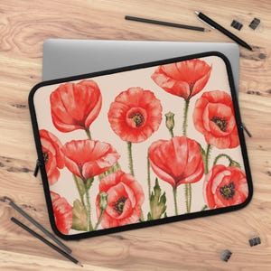 Floral Poppy Laptop Case: Padded Neoprene Sleeve