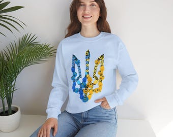 Floral Trident Crewneck Sweatshirt, Unisex Sweatshirt, Cozy Layering Piece, Perfect for Fall, Gift for Him/Her, Ukrainian Pride Apparel