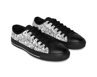 Hand-Drawn Graphic Sneakers: Vegan Leather Casual Shoes