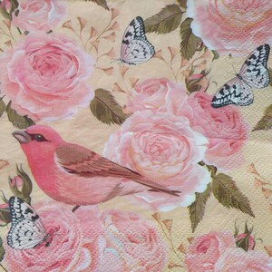 Papierservietten für Decoupage, Servietten mit einem Vogel, Servietten für Sommer, Papier für Scrapbooking, Rosa Serviette für Decoupage, Servietten 33x33