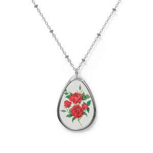 Floral Oval Pendant Necklace: Botanical Zinc Alloy Jewelry