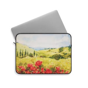 Handmade Landscape Laptop Case: Floral Meadow Painting