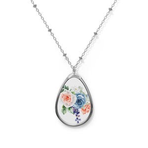 Floral Oval Pendant Necklace: Boho Personalized Jewelry Gift