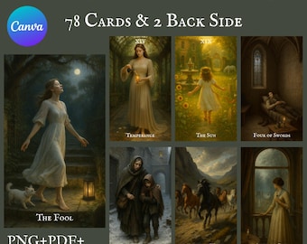 Dark Vintage Tarot Deck: Silent Whispers, 78 Printable Cards (Digital Download PNG, PDF, Canva)