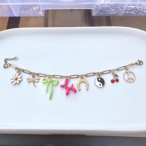 charm bracelet, design your own charm bracelet, choose your charms, make your own bracelet, jewelry, charms, bracelet, gold paper clip chain