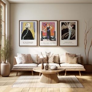Conjunto de 3 carteles Art Déco, ilustraciones de moda francesa vintage, arte mural de los años 20, decoración parisina de George Barbier, descarga digital