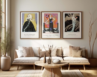 Set of 3 Art Deco Posters, Vintage French Fashion Illustrations, 1920s Wall Art, Parisian Decor by George Barbier, Digital Download