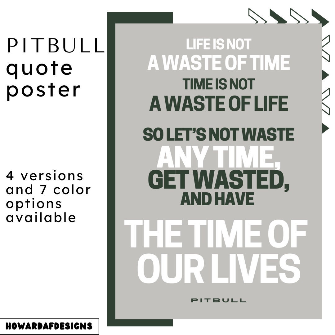 Pitbull Time of Our Lives Quote in Neutral Colors Matte Vertical Poster  Dorm Decor Home Decor Wall Art - Etsy, image size:1080x1080