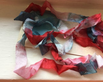 NEW Scrunched Crinkled 4th of July seam binding 1/2 inch wide  2 yards scrap booking card making tag art gift  hand dyed shimmer ribbon
