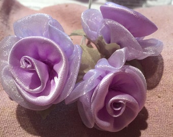 One stem of lavender Satin Rose, organza rose, sachet supplies, embellishment, fiber art, use for designing pillows, purses, hair .