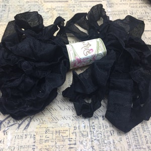 Scrunched Crinkled Black seam binding 1/2" inch wide  5 yards scrapbooking, embellishment, cardmaking, tag art, sewing, gift wrap, quilting