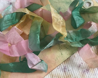 NEW Scrunched Crinkled SPRINGTIME seam binding 1/2 inch wide  2 yards scrap booking card making tag art gift wrap hand dyed shimmer ribbon