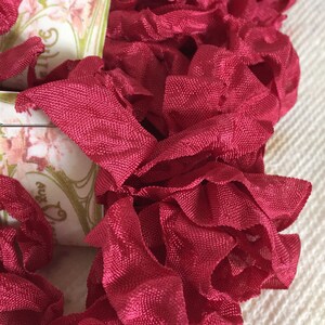 Scrunched Crinkled OLD WORLD RED seam binding 1/2 inch wide 5 yards scrapbooking card making tag art sewing gift wrap quilting shabby chic image 3