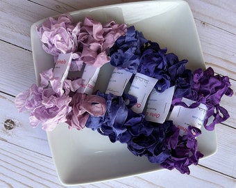 30 yds shades of shades of purple #1/seam binding crinkled crinkly curly seam binding ribbon/journal embellishment/ribbon bundle/beautiful