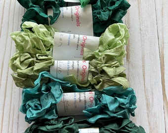 30 yds shades of green greens/seam binding crinkled crinkly curly seam binding ribbon/journal embellishment/ribbon bundle/beautiful