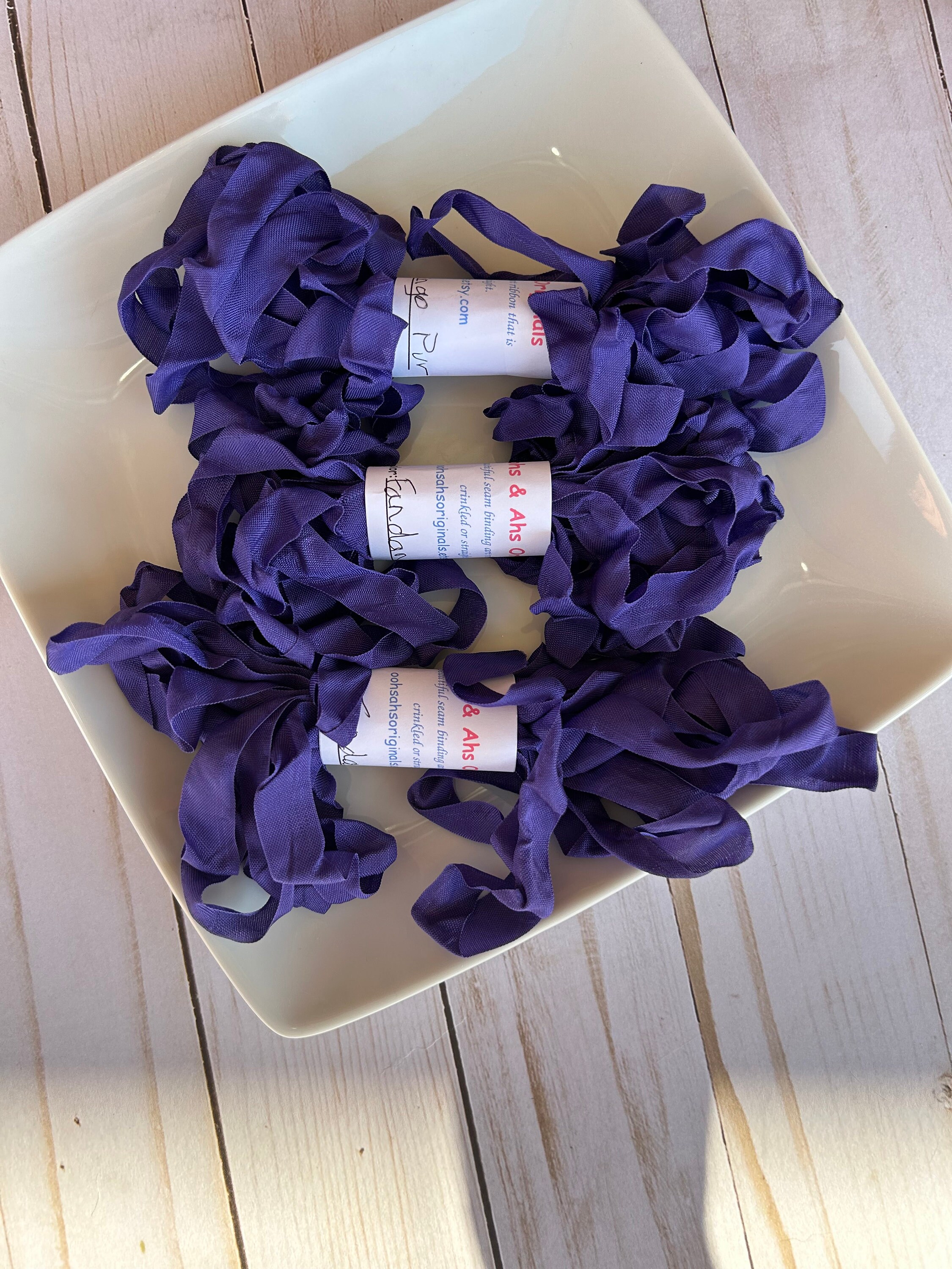 NEW color Scrunched Crinkled curly FANDANGO PURPLE seam binding ribbon, 5 yards, junk journaling ribbon, junk journal, sewing, art ribbon