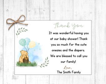 Winnie the Pooh Baby Shower Thank you Tag