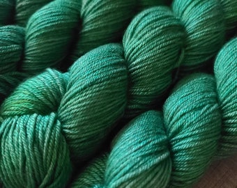 Hand Dyed Yarn - Superwash Merino Wool/Silk/Yak DK & light worsted weight "Read the Green"