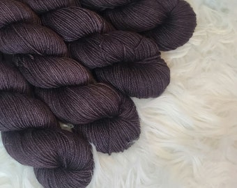 Hand Dyed Yarn - Superwash Merino Wool/Silk/Yak DK & light worsted weight "Black Cat"