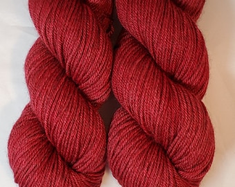 Hand Dyed Yarn - Superwash Merino Wool/Silk/Yak DK & light worsted weight "Barn Red"
