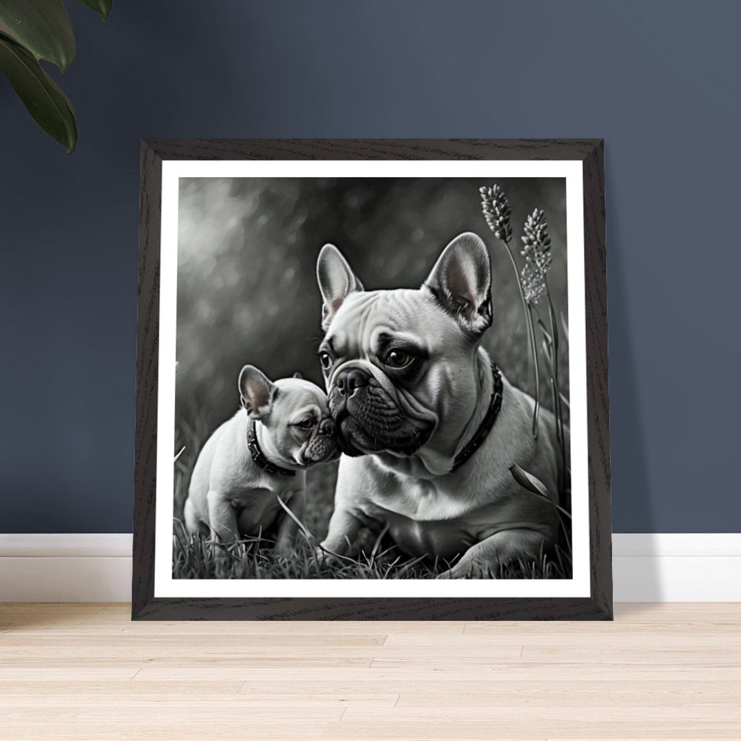Dogs French Bulldogs Wall Art Framed Poster Monochrome Digital Print ...