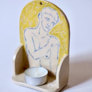 Handmade Ceramic shrine candle shelf Crystal moon Altar ceramic Shelf Wall Hanging home decor aesthetic unique pottery gift