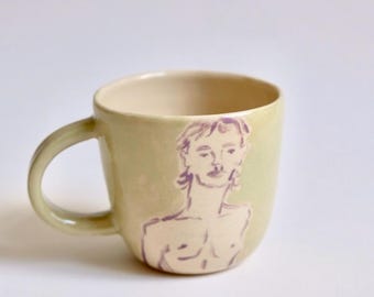 Handmade Ceramic Coffee Cup: Artistic Portrait Mug