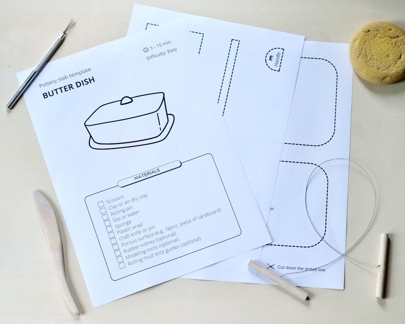Butter Dish Slab Building Template, Pottery Tools, Beginner Ceramic ...