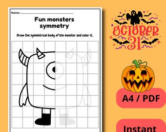 Halloween Monster Symmetry Drawing: Kids Activity (PDF)