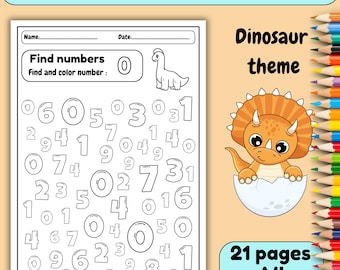 Dinosaur Number Find and Color Activity: Preschool Kindergarten (PDF)