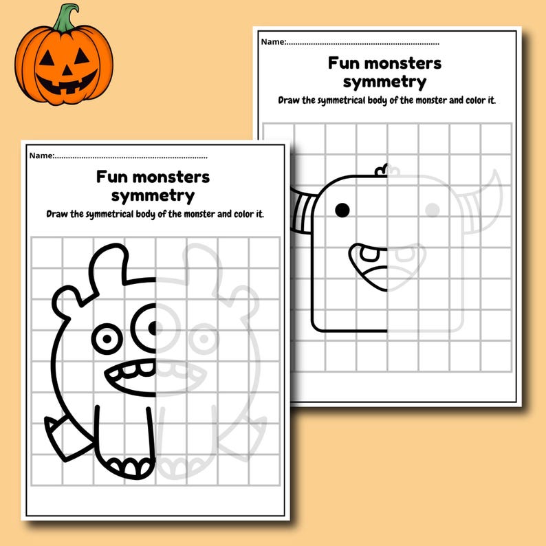 Monster Symmetry Drawing Activity: Halloween Coloring Pages (digital ...