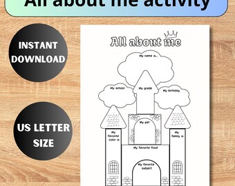 All About Me Worksheet: Princess Castle, Back to School (Digital Download)
