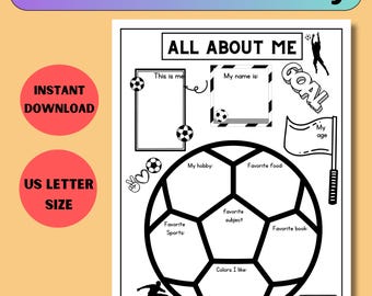 All About Me Football Worksheet: Preschool, Kindergarten (Digital Download)