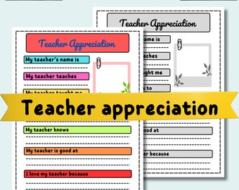 Teacher Appreciation Printable: Thank You Gift Pages (Digital Download)
