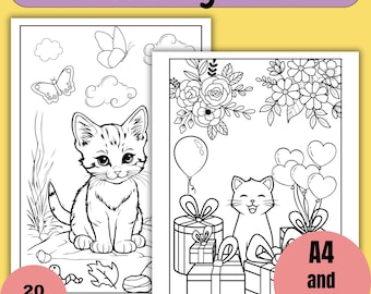 Cat Coloring Pages, 20 Printable Kids Activities (PDF Download