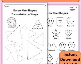Math, 2D Shapes Tracing Worksheets for Preschoolers, Homeschool, Kindergarten, Preschool, First Grade, Unit 17.1.