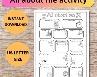 All About Me Worksheet: Back to School Activity (Digital Download)