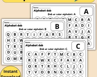 Alphabet Dab, Printable Worksheets, Instant Download, Kindergarten, 1st and 2nd Grade.