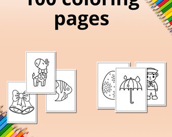 100 Easy Coloring Pages for Toddlers & Preschoolers (Digital Download)